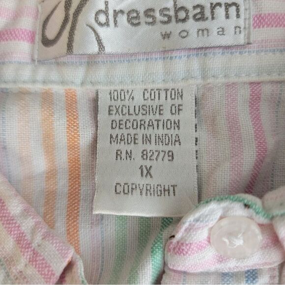 Dress barn Woman's Button Front Shirt Multicolor Stripe Long Sleeve Collar 1X - Picture 8 of 12